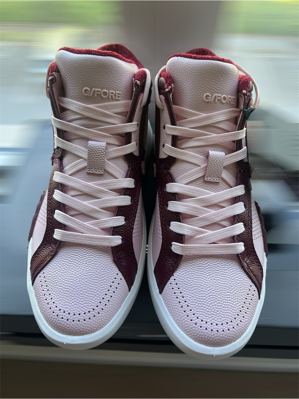 G/Fore G.112 Leather Mid Top Street Shoe Burgundy Pink | High Top Golf Sneakers - Picture 2 of 7